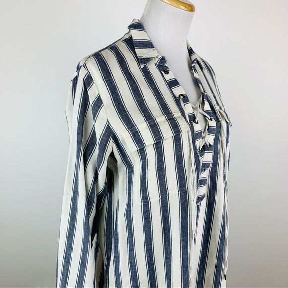 Madewell Striped Lace Up Linen Blend Shirt Dress S - Picture 5 of 12